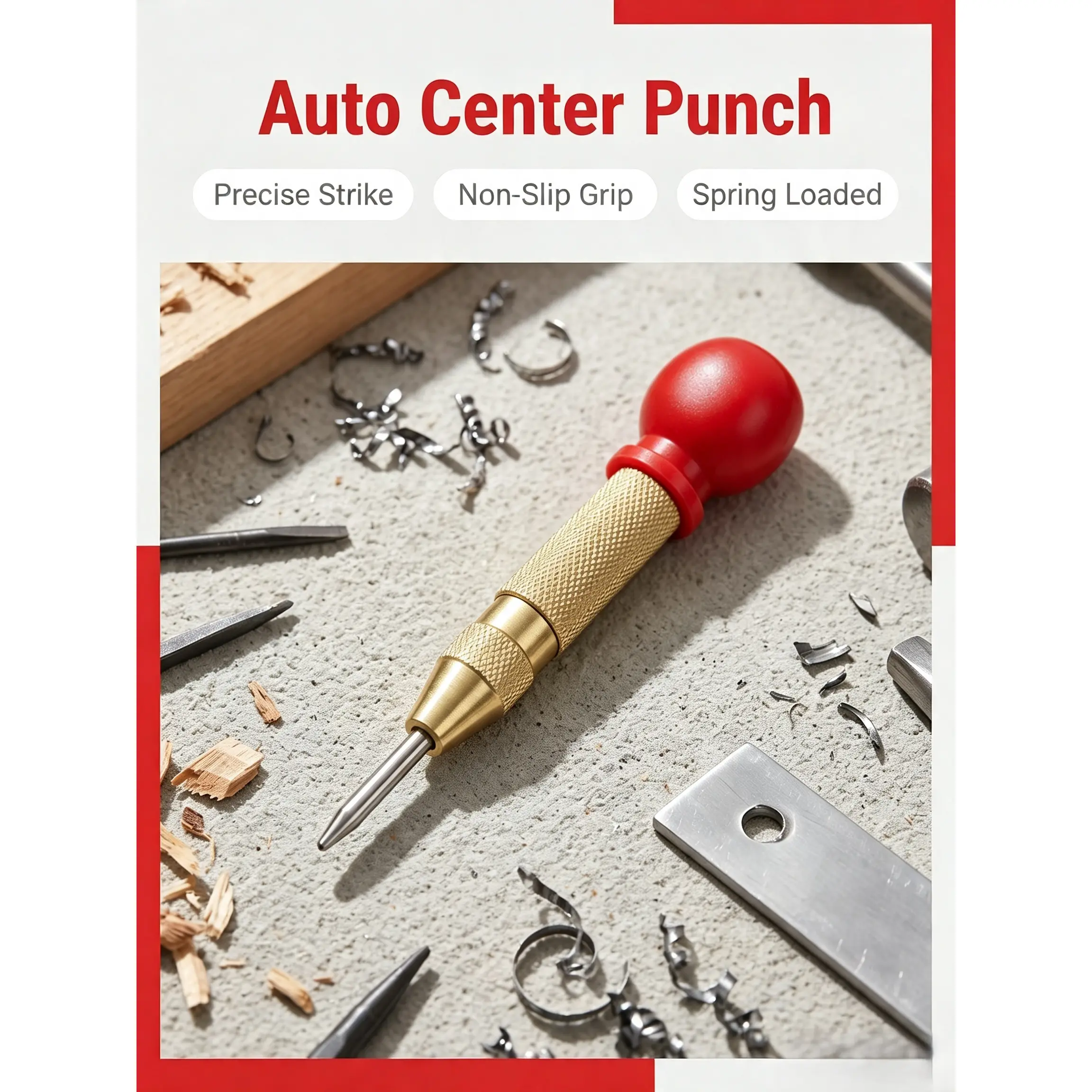2Pcs Heavy Duty Automatic Center Punch, Spring Loaded Auto Center Punch Tool, Adjustable Force CR-V Steel Tip Hole Positioning Punch for Wood Metal Glass Plastic Drilling Marking & Emergency Car Window Breaking