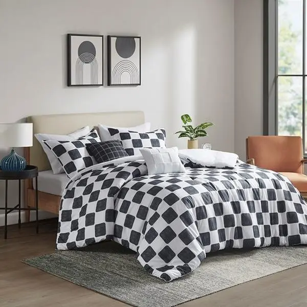 ARCH Full/Queen Checkered Comforter Set Soft Microfiber Bedding Set with Pillow Shams, Lightweight All-Season Down Alternative Quilted Duvet Insert, Plaid Grid Pattern, Machine Washable, for Bedroom Guest Room, 3-Piece, Home Furniture and Household
