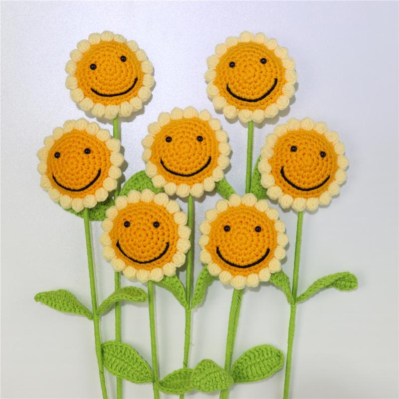 Sunflower Design Crochet Flower for Room Decor, 7 Counts/set Bedroom Decor Artificial Flower without Vase, Handmade Crochet Flower, Girlfriend Gifts, Boyfriend Gift, Valentine's Day Gift Ideas, Bouquet, Decorative Flowers