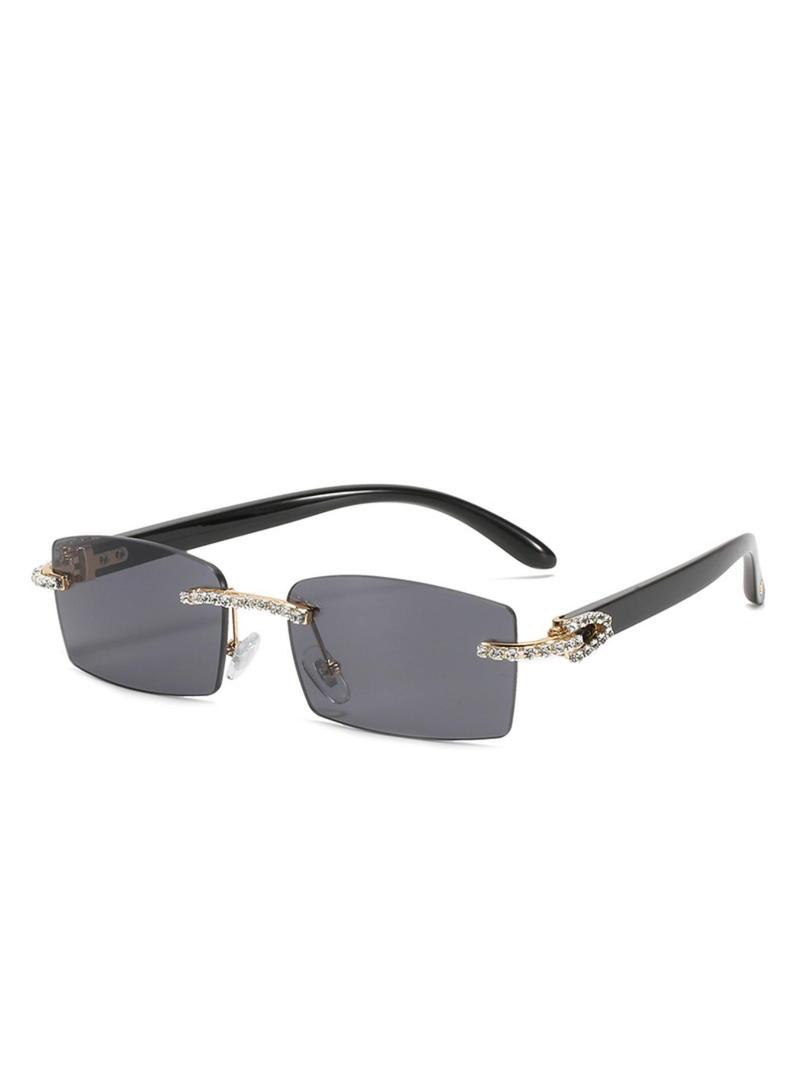 Rhinestone Rimless Sunglasses, Trendy Rectangle Frame Bling Glasses for Daily & Outdoor