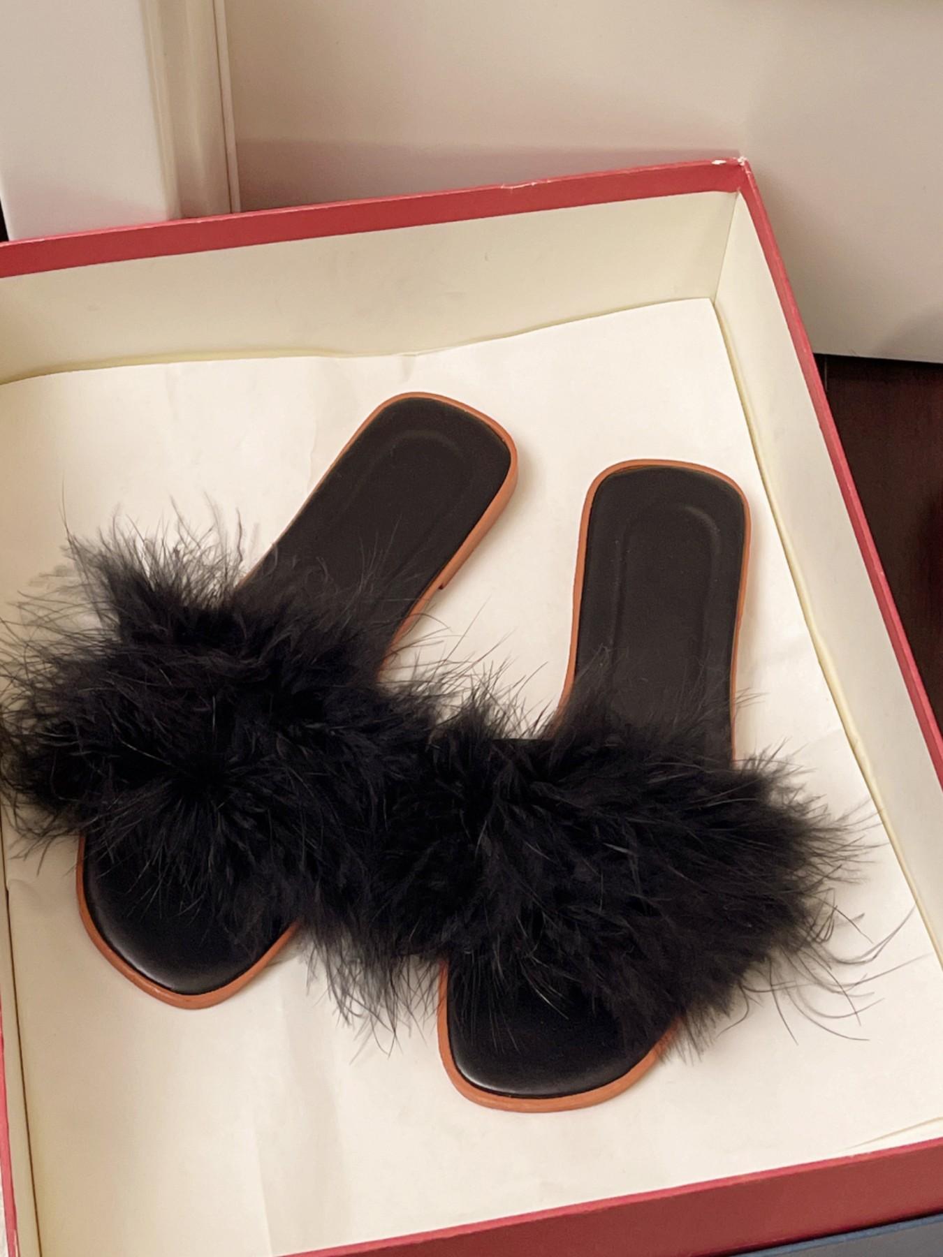 Women's New Plush Slippers, Indoor Outdoor Wear, Fashion Low Heel Wedding Bridesmaid Slippers, Comfortable Textile Upper, Elegant Style