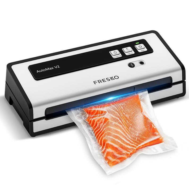 FRESKO AutoMax V2 Compact Vacuum Sealer Machine, Automatic Food Saver with Double Heat Seal, Includes Bags & Starter Kit