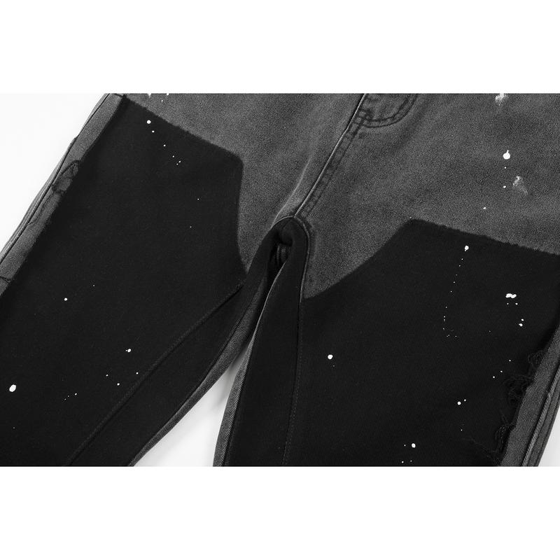 GINGTTO Men's Stacked Flared Jeans Relaxed Bootcut Patchwork Streetwear Straight Leg Stretch Denim Pants