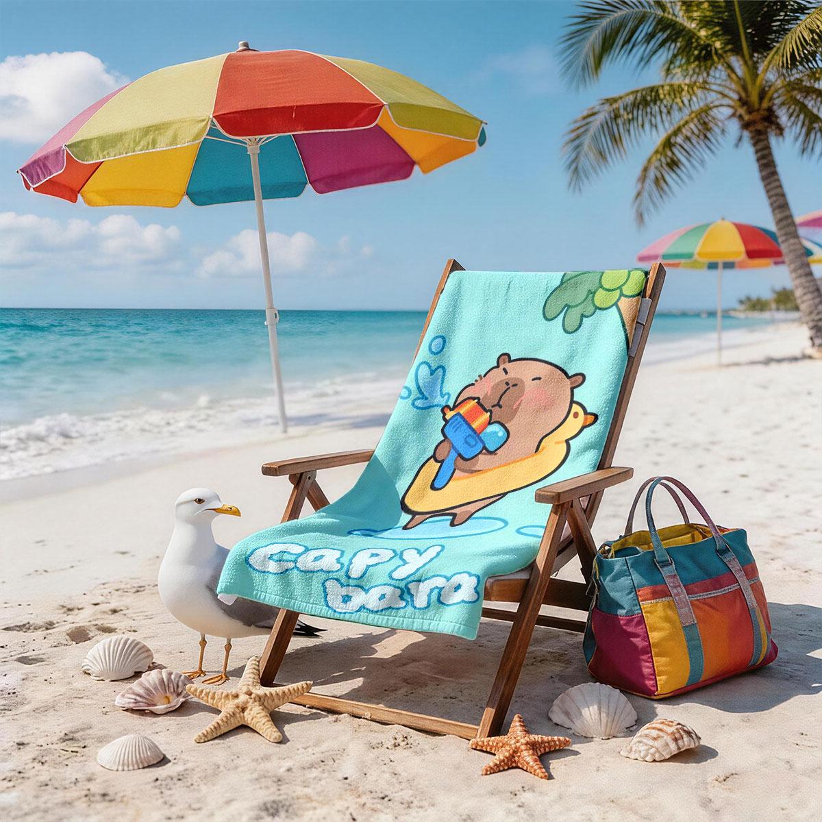 Cartoon Capybara Print Beach Towel, Super Large Size, Skin-Friendly, Absorbent and Quick-Dry, Perfect for Beach, Pool, Summer Outdoors, Quick Drying Absorbent