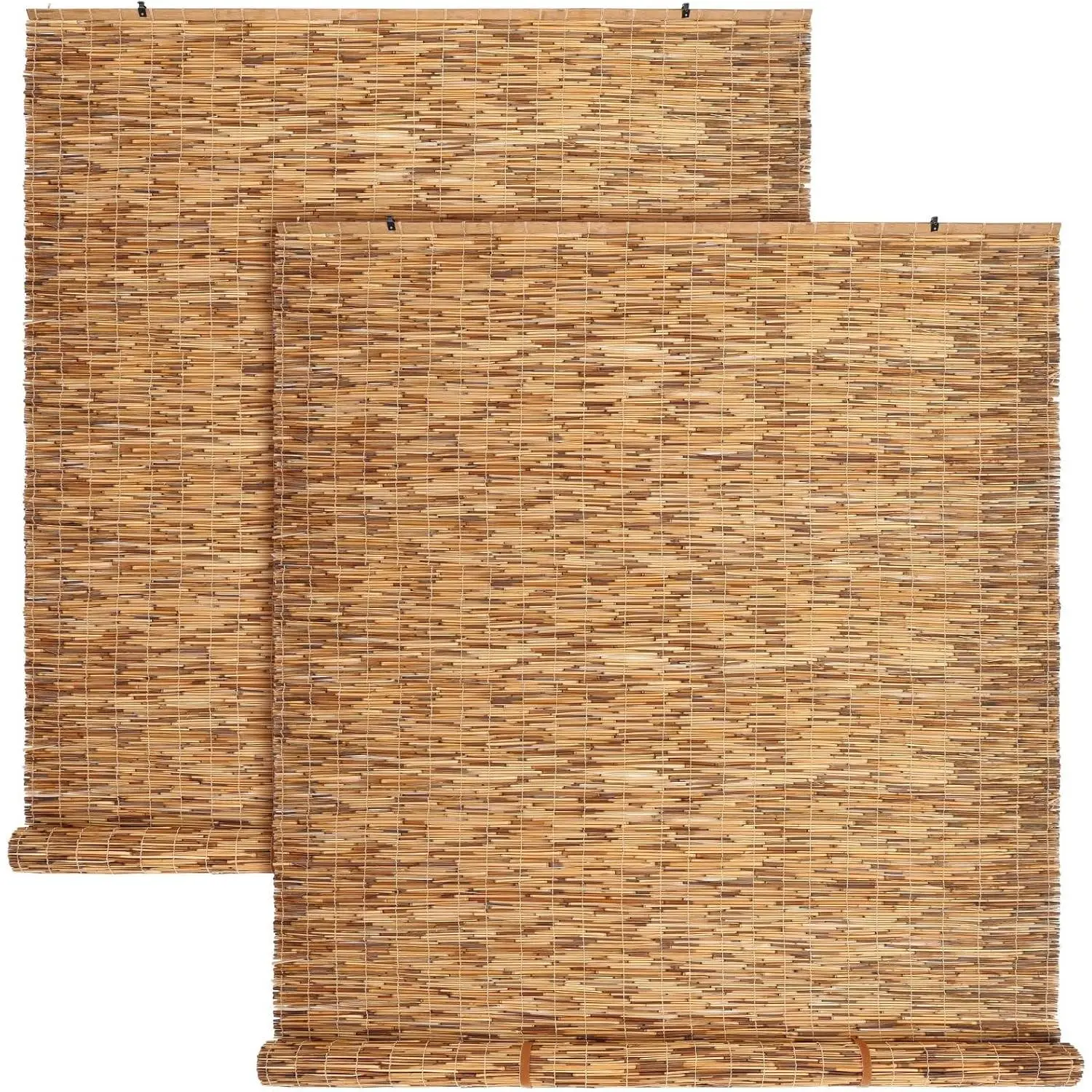 DoubleFill 2 Pcs Bamboo Shades Outdoor Reed Roll Up Blinds 48" W x 72" H Blackout Sunshade Cordless Bamboo Blinds for Home Porch, Patio & Windows Decor Shutters Sunlight Privacy Screen(Carbon Brown)