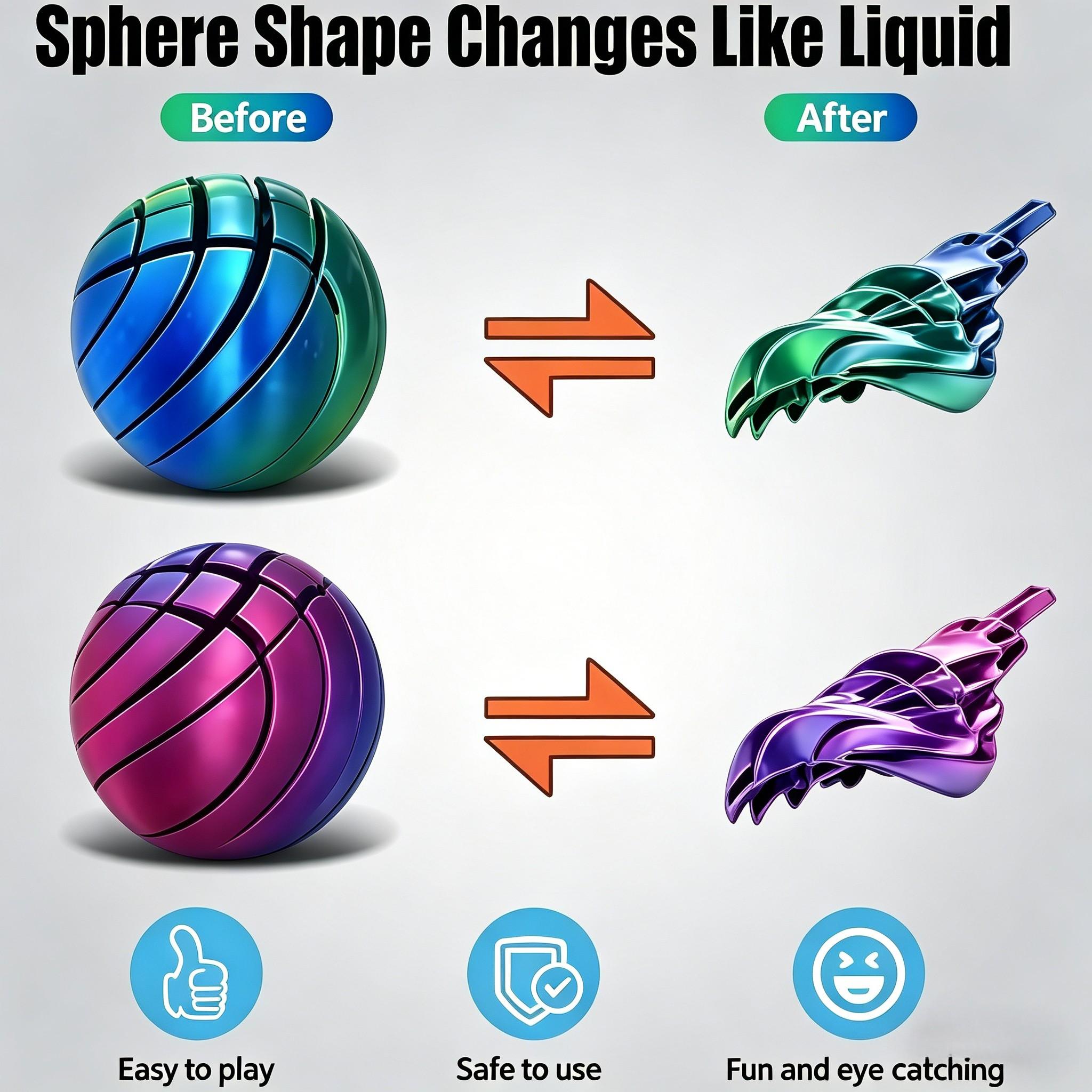 3D Printed Anxiety Relief Fidget Toys, Round Gear Twisting Ball, Liquid Flow Sensory Toy, Cool Desktop Ornament for Home & Office, Gradient Green/Orange/Purple, Ideal Holiday Gift for Adults Teens for Birthday Christmas Thanksgiving Halloween