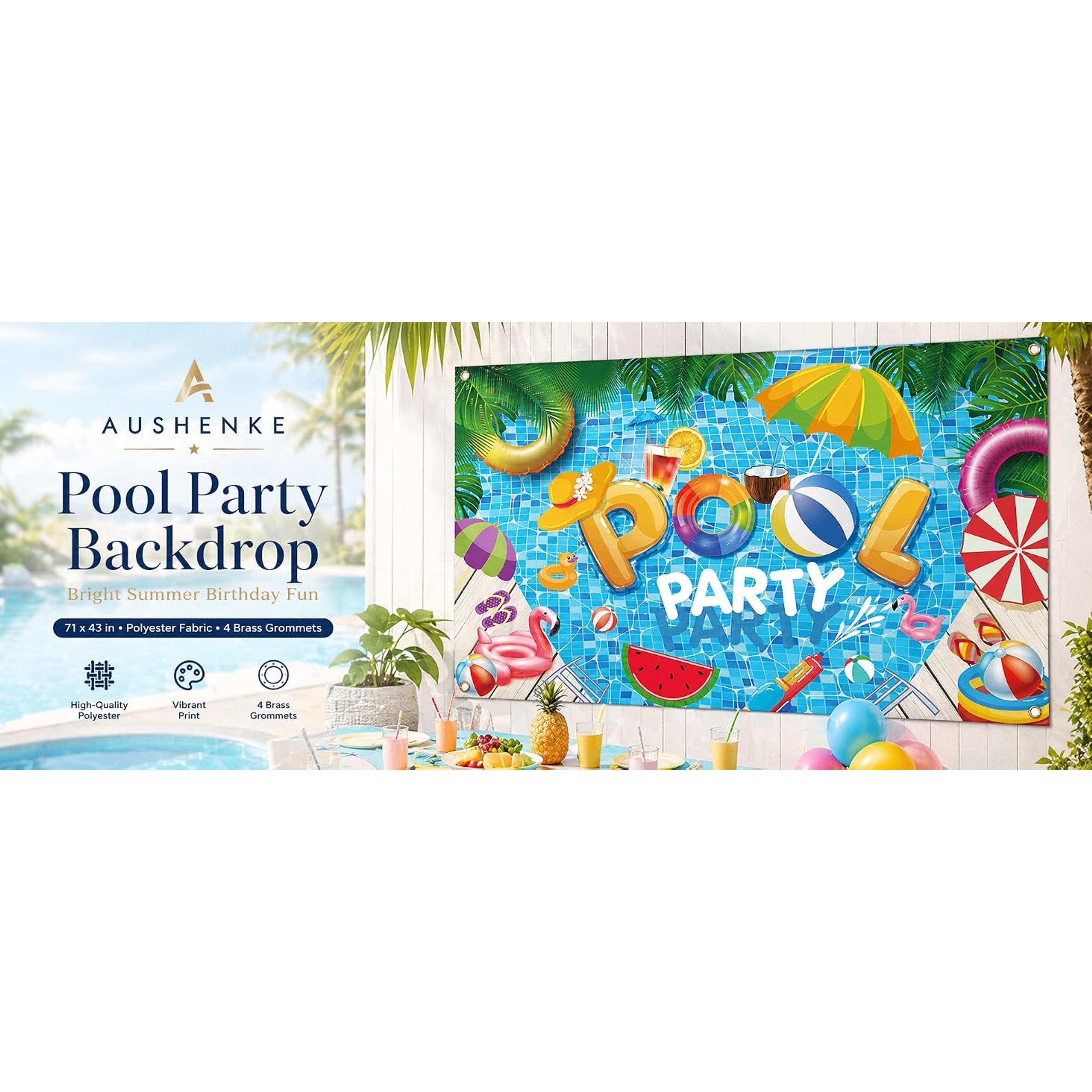 Summer Swimming Pool Party Photo Booth Backdrop Banner, 71 x 43 Inch Birthday Decoration