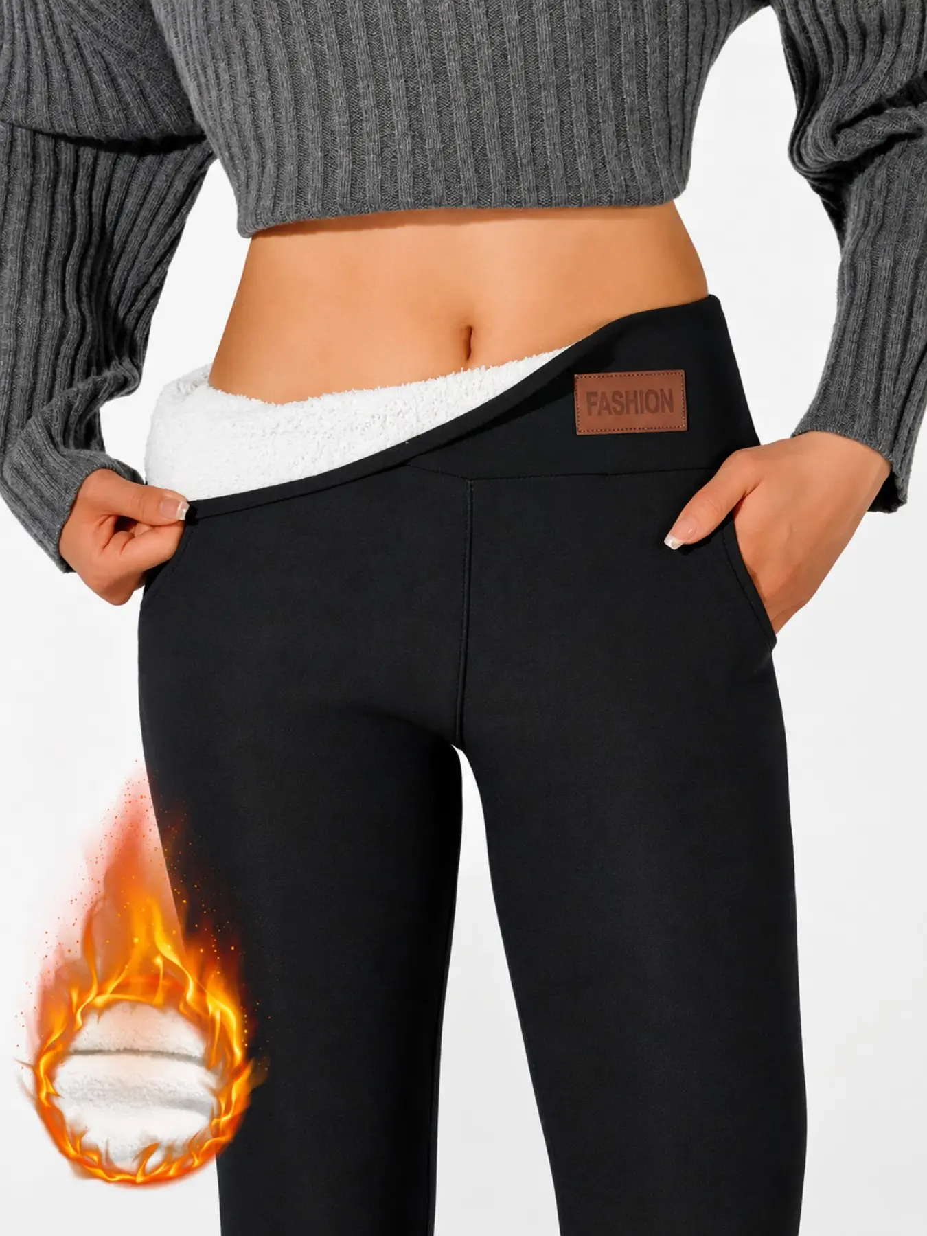 Women’s Warm Fleece Leggings with Pockets, Plush Lined Winter Stretch Pants, Comfortable Elastic Waist, Slim Fit Full Length Bottoms for Everyday Wear, Walking, Travel and Cold Season Outfits