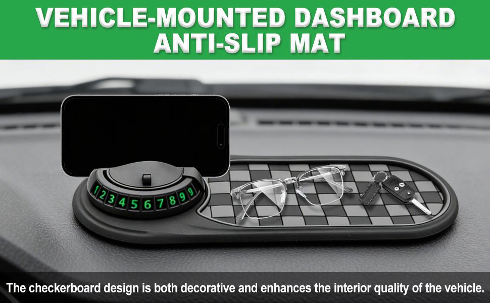 JOKG New Multifunctional Anti-Slip Rubber Pad, 4-in-1 Car Universal Dashboard Pad, 360° Rotatable Car Non-Slip Phone Pad w/Temporary Parking Number, Place Sunglasses, Keys, etc (Black & Gery)