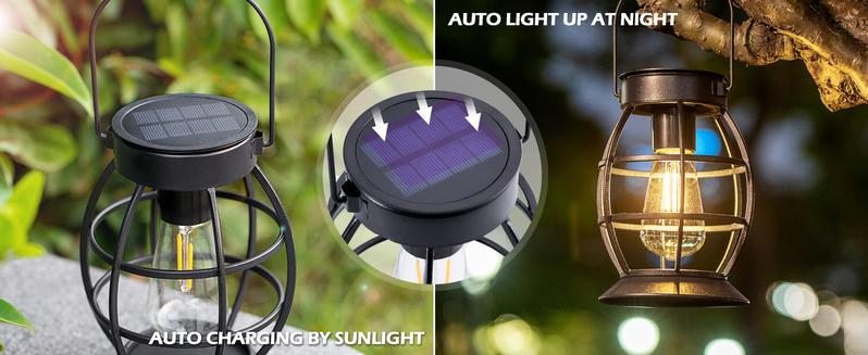 LeiDrail Hanging Solar Lanterns for Outdoor Decor, 2-Pack Metal LED Waterproof Lights