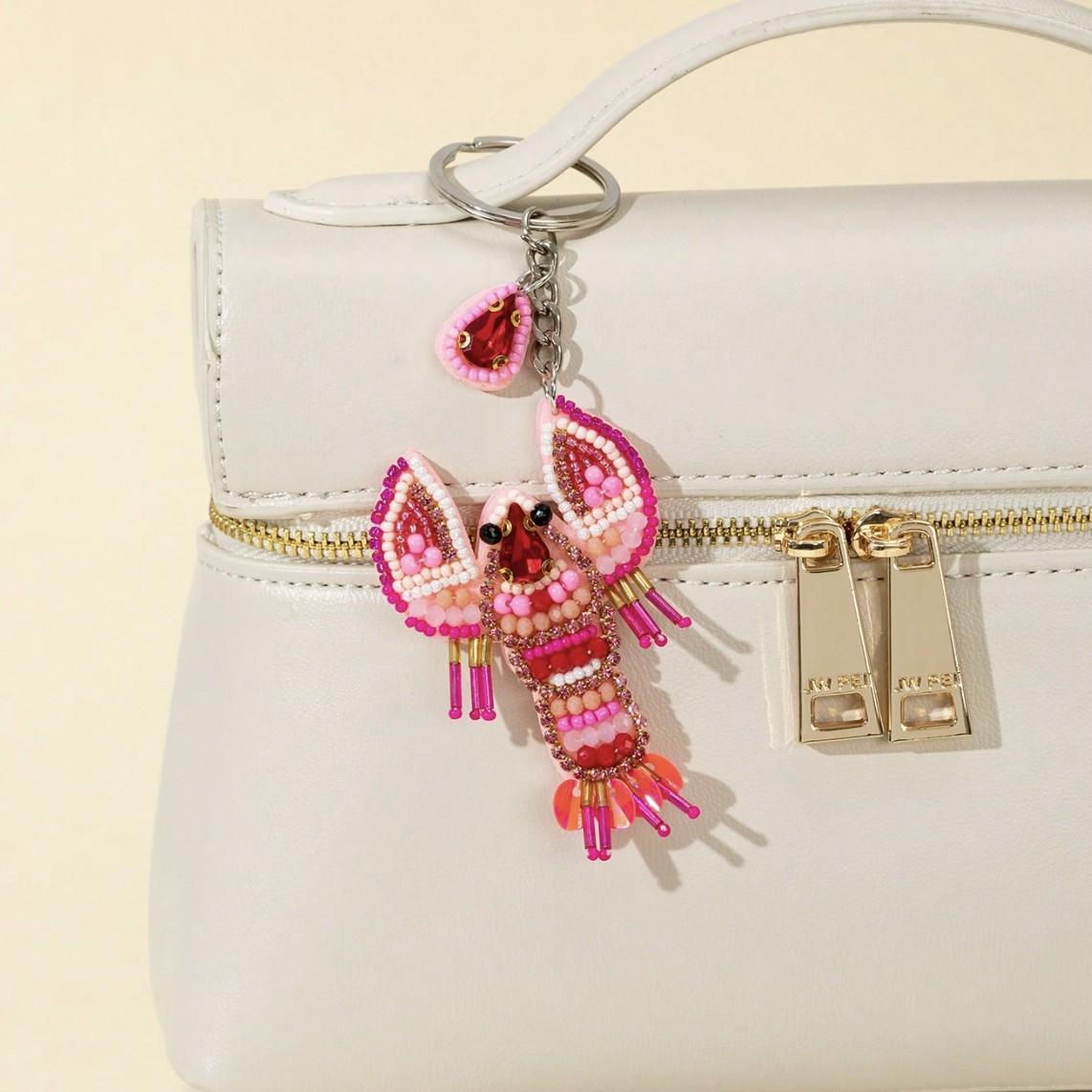 Handmade Beaded Lobster Keychain, Elegant Beach Accessory, Perfect for Handbags & Wallets, Unique Jewelry Gift Idea