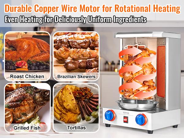 VEVOR Shawarma Grill Machine, 13 lbs Capacity, Chicken Shawarma Cooker Machine with 2 Burners, Gas Vertical Broiler Gyro Rotisserie Oven Doner Kebab Machine, for Home Restaurant Kitchen Parties