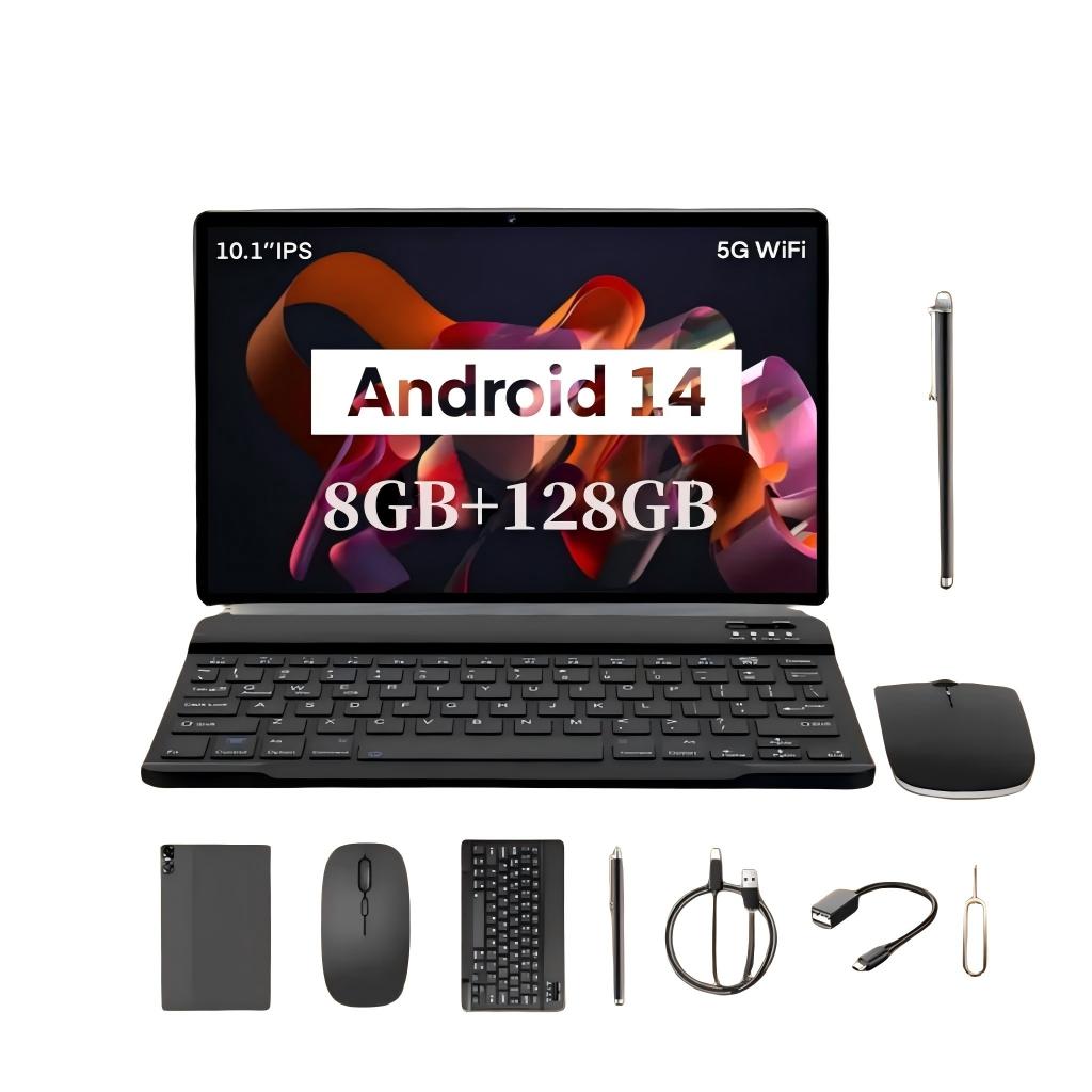 10.1 Inch Android Tablet PC, Tablet with Keyboard, 8GB RAM (3+5GB Extend), 128GB(32+96GB Extend) Storage, Keyboard, Case, Mouse, Touch Pen, Dual Camera, Multi-Use