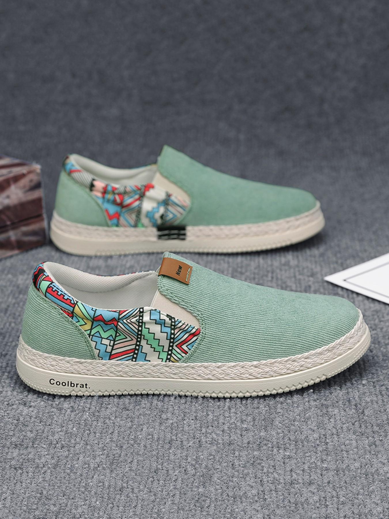 Men's Mint Ethnic Style Slip-On Canvas Shoes, Breathable Comfortable Loafers, Summer Footwear, Sizes 39-44