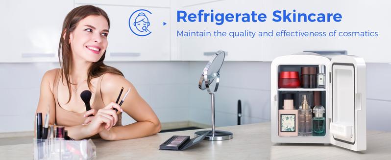 Antarctic Star Compact Refrigerator, Portable Mini Fridge, Skin Care 4L Capacity/6 Cans, for Bedroom, Car, Office & Dorm, Small Cooler for Cosmetics, Magnetic Brushed Stainless Steel Door, White