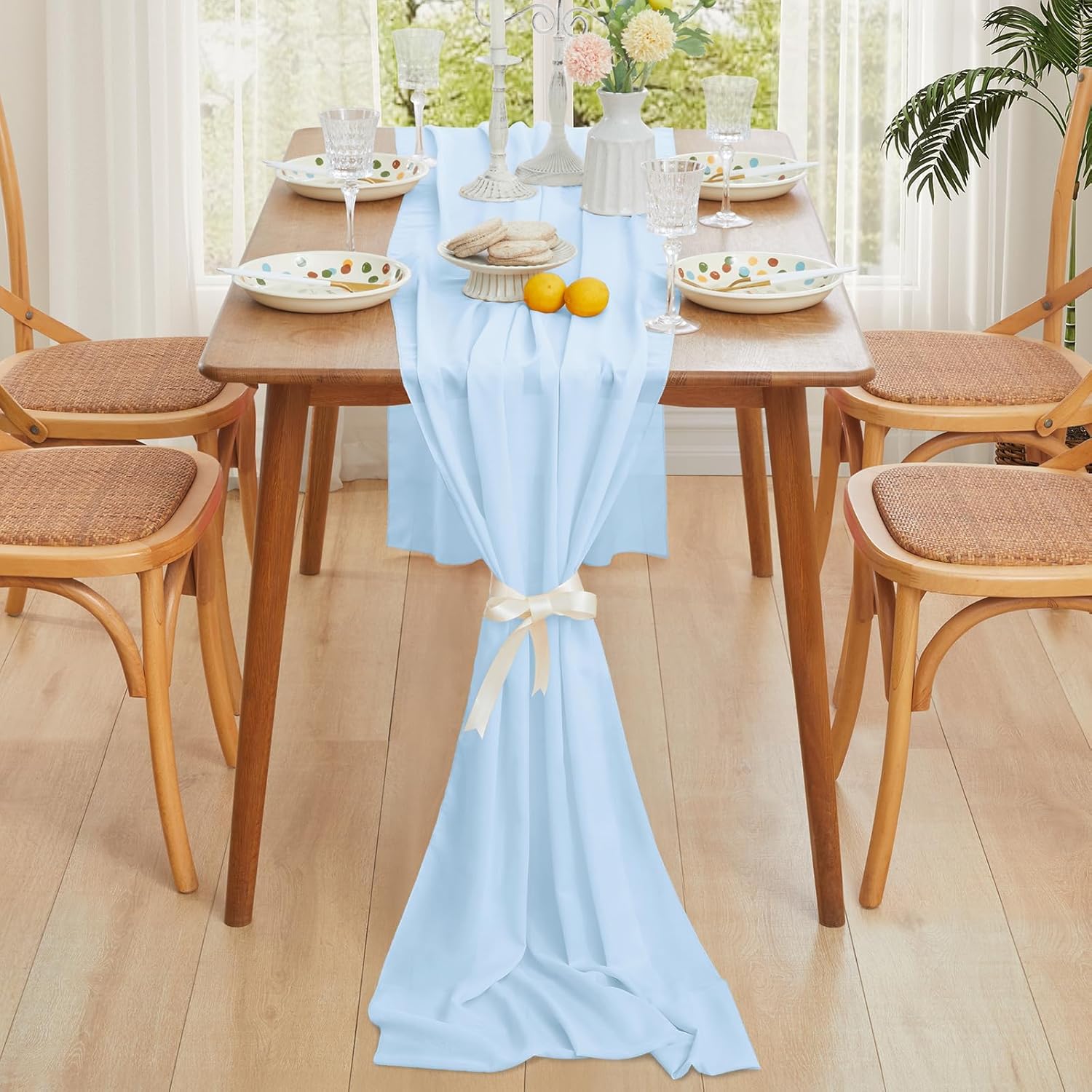 Solid Color Table Runner, Modern Simple Chiffon Table Runner, Decorative Tablecloth for Home Kitchen Dining Room Wedding Party