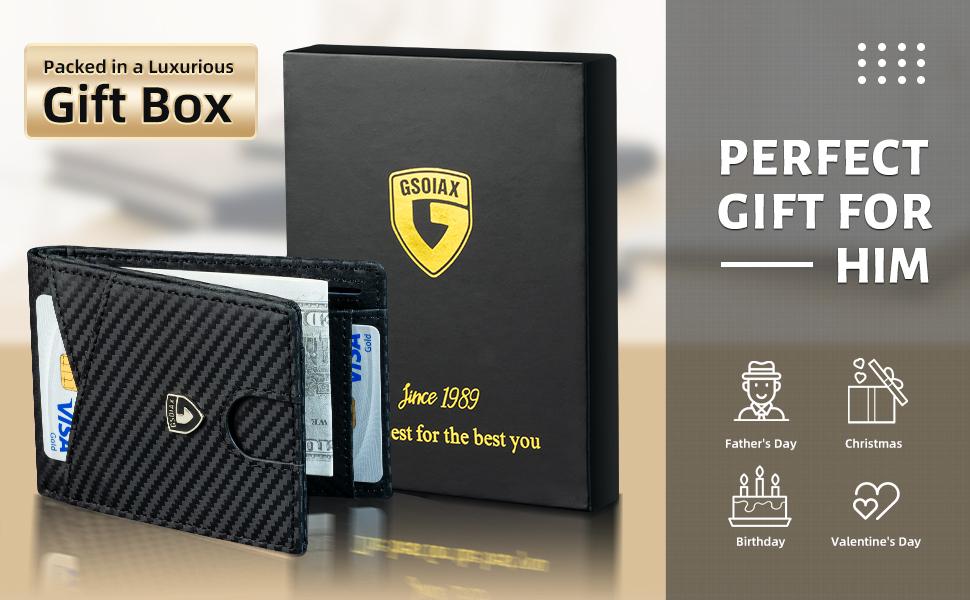 GSOIAX Men's Ultra-Thin Leather RFID Bifold Wallet with Money Clip