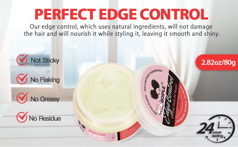 Edge Control Wax for Women - 5 Count Strong Hold, Non-Greasy, Smooth Edges with Strawberry Scent, Long Lasting Organic Haircare Nourishing Gel