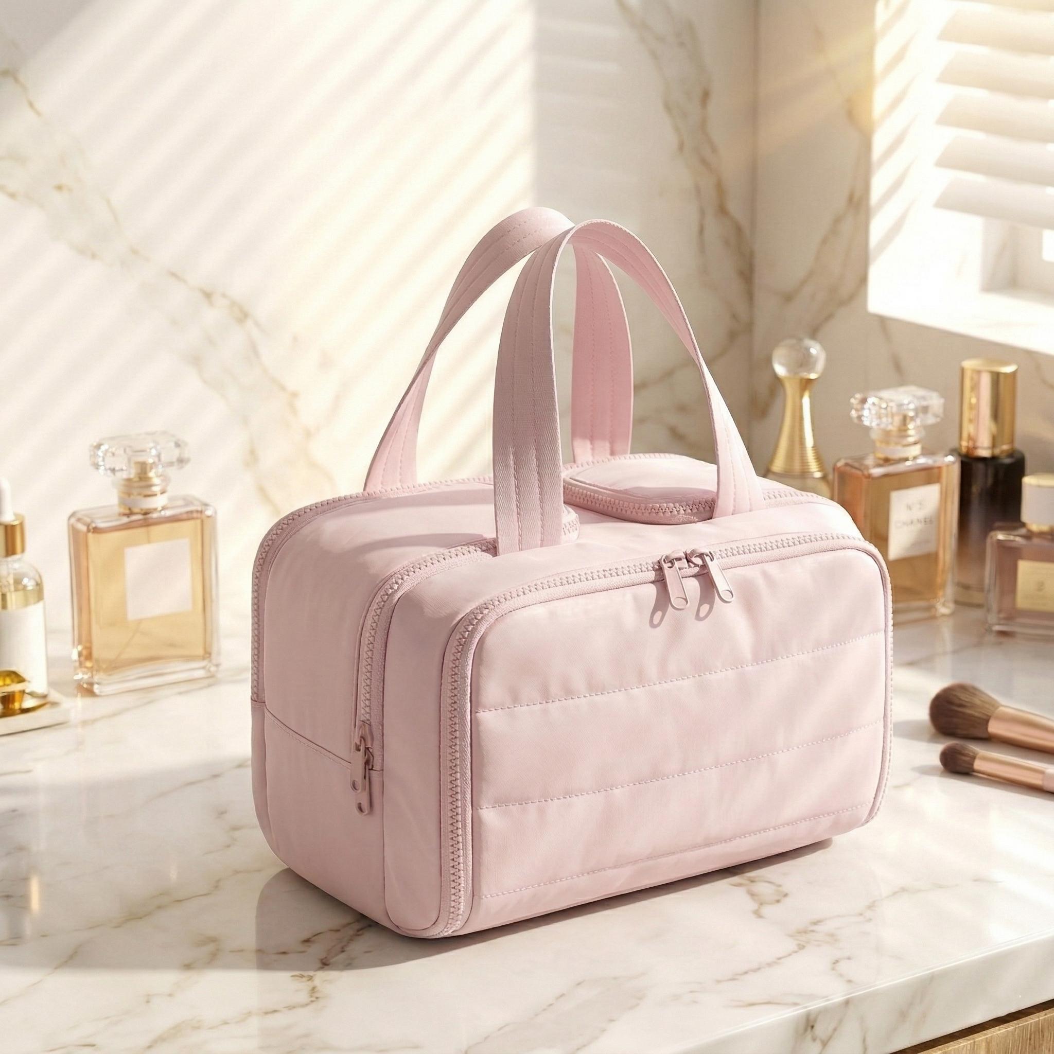 Large Capacity Quilted Toiletry Bag with 4 Multi-Compartments, Soft Padded Travel Cosmetic Organizer with Zip & Reinforced Handle, Aesthetic Makeup Pouch for Summer Use tiktokshopspringglowup Large Capacity Quilted Toiletry Bag with 4 Multi-Compartments, Soft Padded Travel Cosmetic Organizer with Zip & Reinforced Handle, Aesthetic Makeup Pouch for Summer Use tiktokshopspringglowup