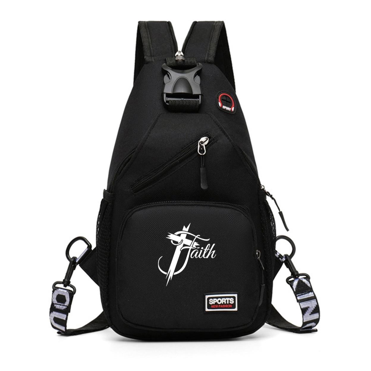 "Faith" Cross Print Sling Bag, Unisex Fashion Streetwear Chest Backpack, Unique Gift for Faith Enthusiasts, Great for Anniversary, Holiday, Daily Commute