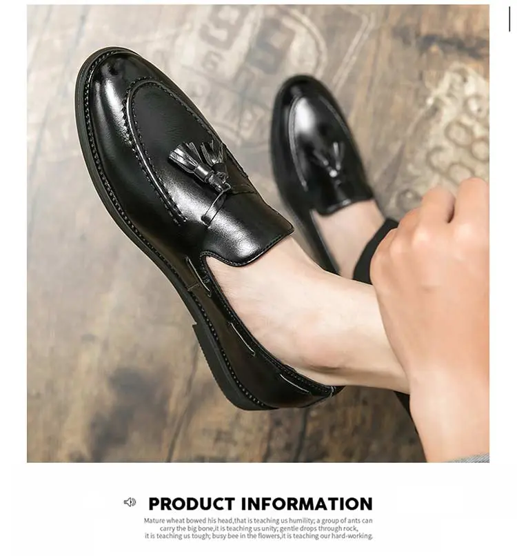 Men's Trendy Fashion Tassel Leather Loafers, One-Click Slip-On Casual Shoes, Versatile Youth Formal British Style, Perfect for Nightclubs and Weddings, Business Casual Shoes, Office Shoes