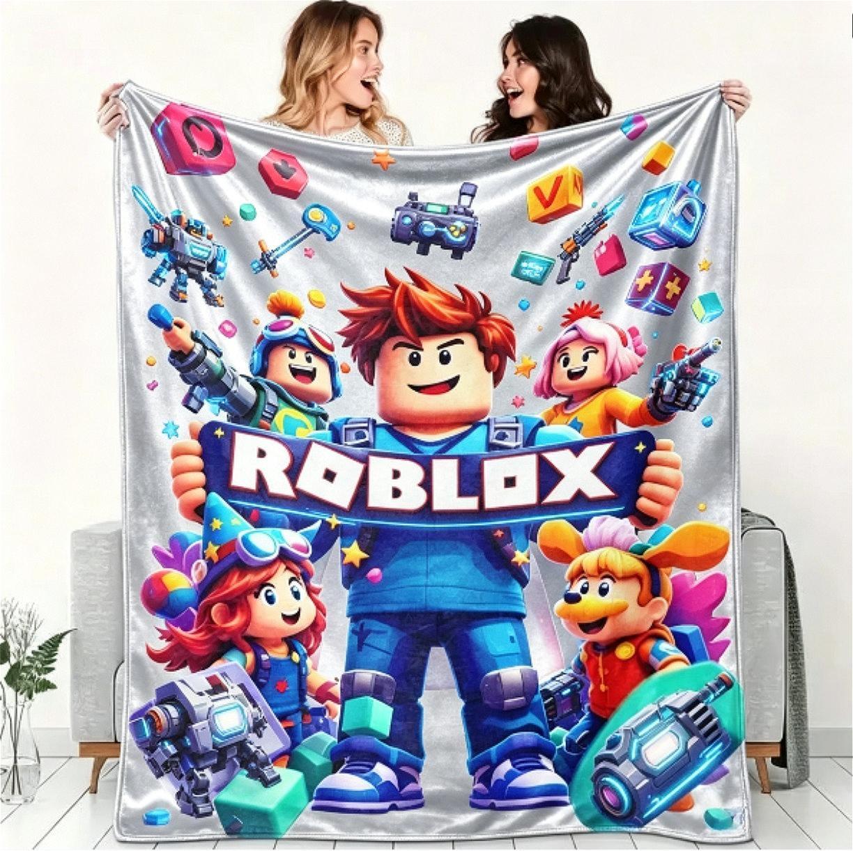 Roblox Gaming Flannel Blanket for Kids & Adults, Soft Breathable Block Design Cozy Throw Blanket, Ultra Warm Fleece Blanket for Bed Couch Sofa Game Room Dorm Decor, Gamer Birthday Graduation Christmas Holiday Gift for Boys Girls