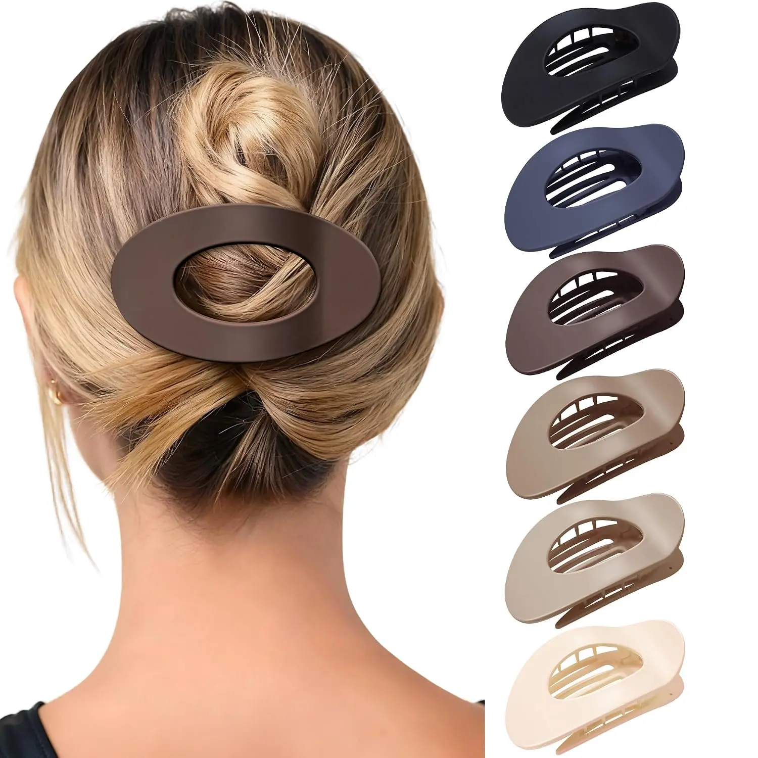 6 Pack Flat Hair Claw Clips, 4.33" Nonslip Round Lay Hair Clips