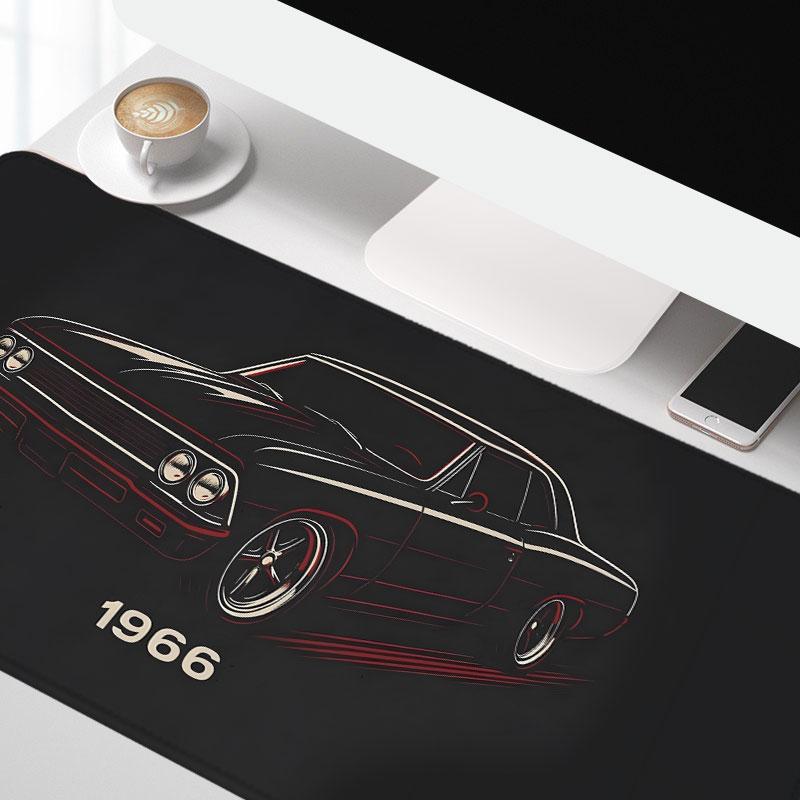 Classic black muscle car large-sized gaming mouse pad, vintage automotive design desktop protection pad, anti-slip rubber lock edge high-definition printing, suitable for computers, laptops, offices, homes, schools, as a gift for family and friends.