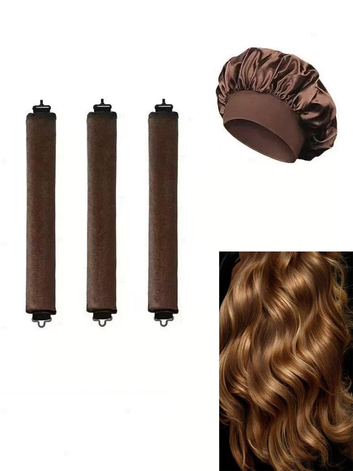 4pcs Curling Hair Set, Satin No-Heat Hair Curlers, Hair Curling Wand And Curling Iron, Suitable For Overnight Use, High Rebound Rubber Filling, Softer And More Durable,Hair Curlers,Curly Hair Brush,Rollers,Curly Hair Products No Damage Brushed Fabric Gift