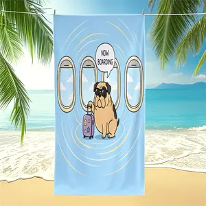 Simple Cartoon Pug Travel Boarding HD Digital Print Beach Towel, Quick Dry Sand Proof Microfiber Oversized Towel For Beach Pool Road Trip Daily Use