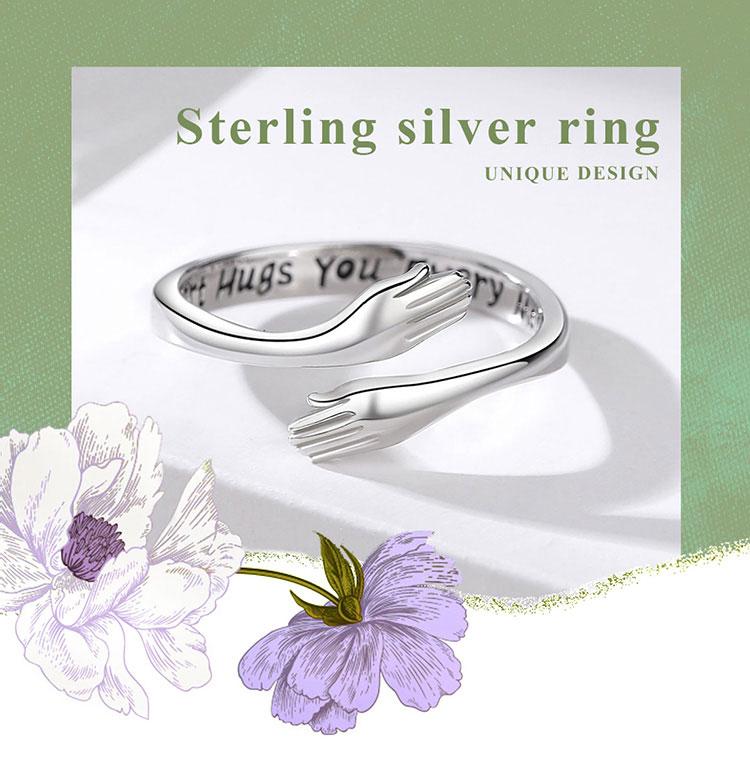 S925 Sterling Silver Adjustable Hug Ring for Women, "My Heart Hugs You" Engraved Open Ring, Dainty Stackable Minimalist Jewelry Gift for Her S925 Sterling Silver Adjustable Hug Ring for Women, "My Heart Hugs You" Engraved Open Ring, Dainty Stackable Minimalist Jewelry Gift for Her