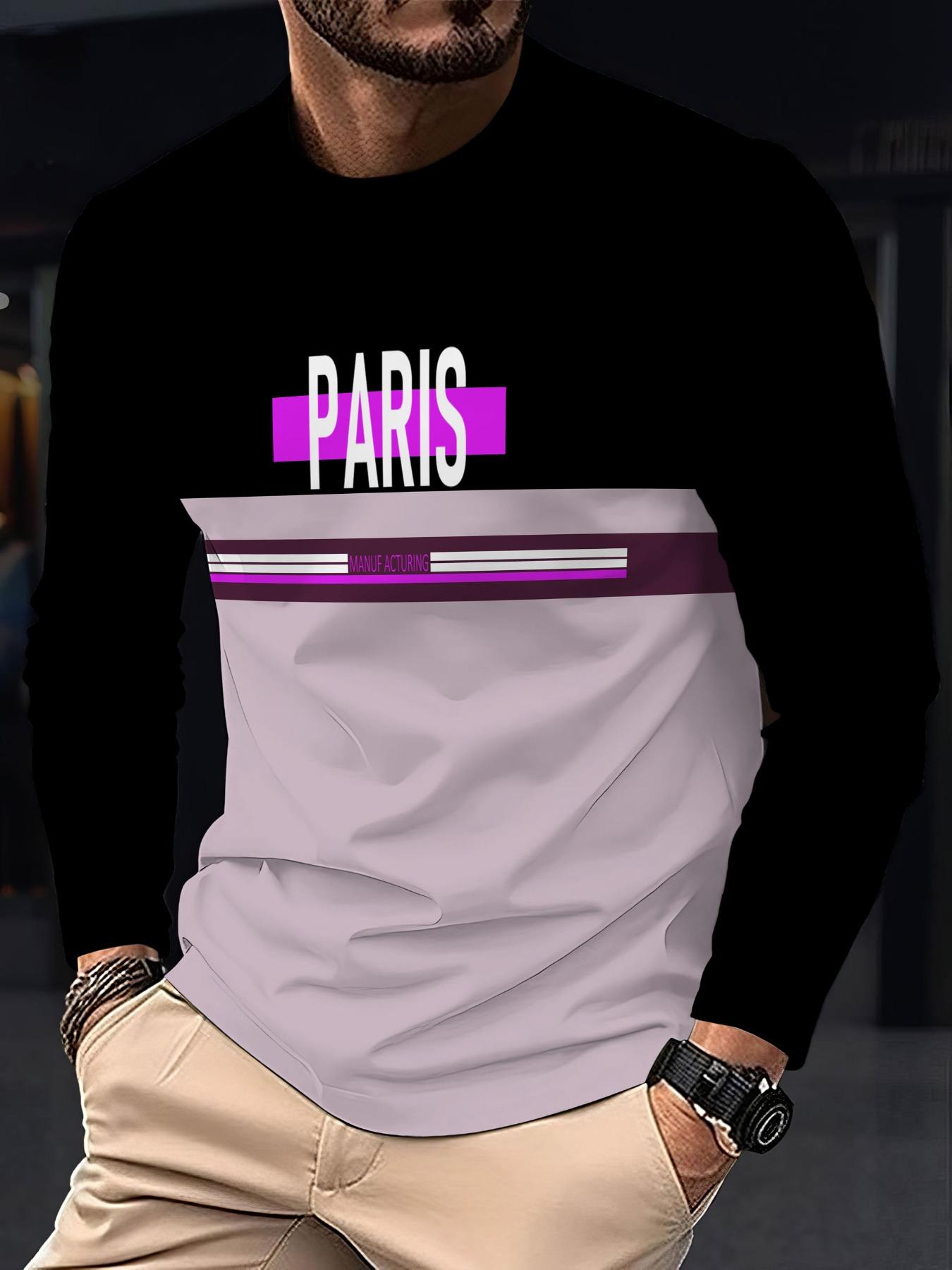 Men's Lheurystic 3D Digital Colorblock Long Sleeve T-Shirt, Casual Sporty Round Neck, Elastic Polyester Blend, Fall/winter