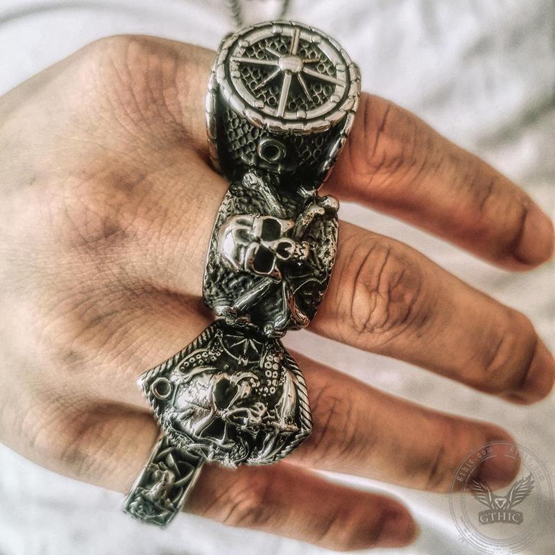 GTHIC Crossbones Pirate Stainless Steel Skull Ring For Men Gothic Jewelry Punk Accessories Gift