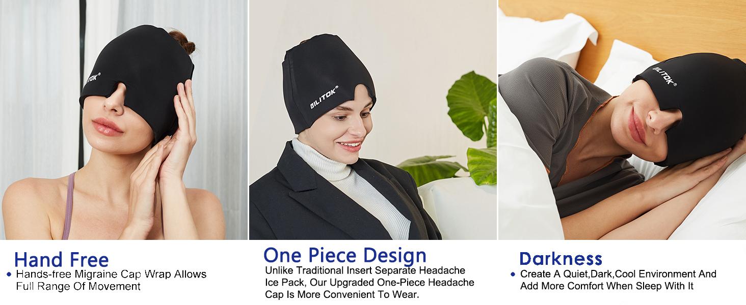 Migraine Headache Relief Cap, Gel lce Head Wrap for Tension and Stress Relief.Suitable for Home breaks, before sleep, office