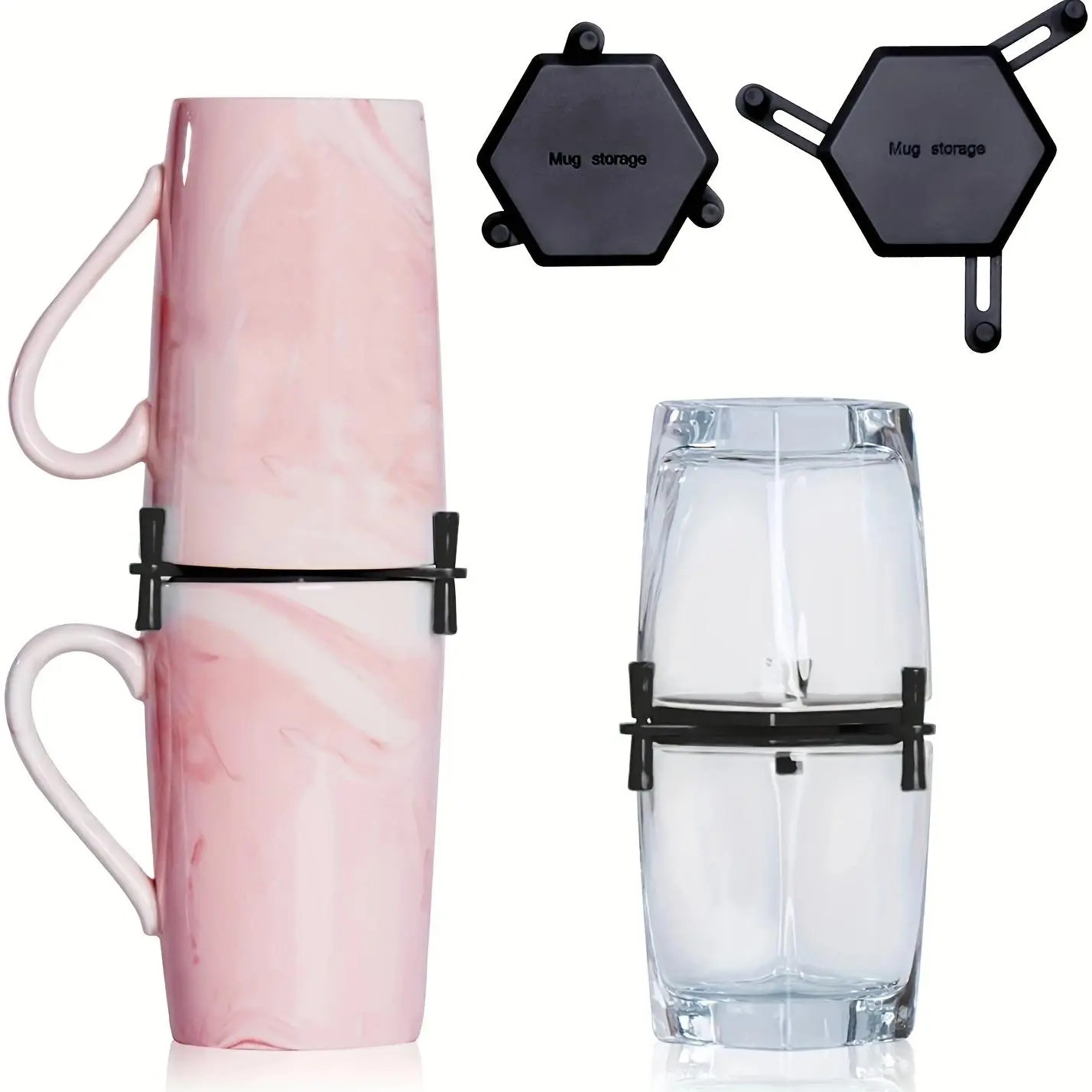 6-Pack Adjustable Kitchen Mug Stacker, Expandable Stackable Coffee Tea Cup Holder, Cabinet Shelf Cupboard Pantry Home Organizer Storage Rack for Space Saving