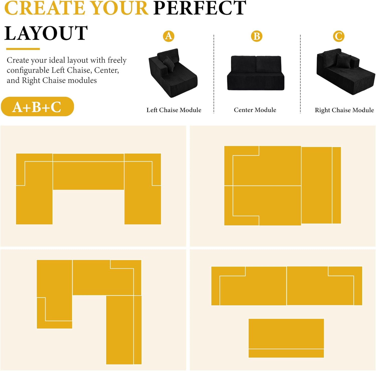 【2-3 Packages】 Niccae 132'' U-shape Boneless Memory Foam Sectional Sofa, Compressed Corduroy Sectional Couches, Oversized U Shape Comfy Modular Compression Cloud Sleeper Sofa with Deep Seat, Space-Saving Recliner Design