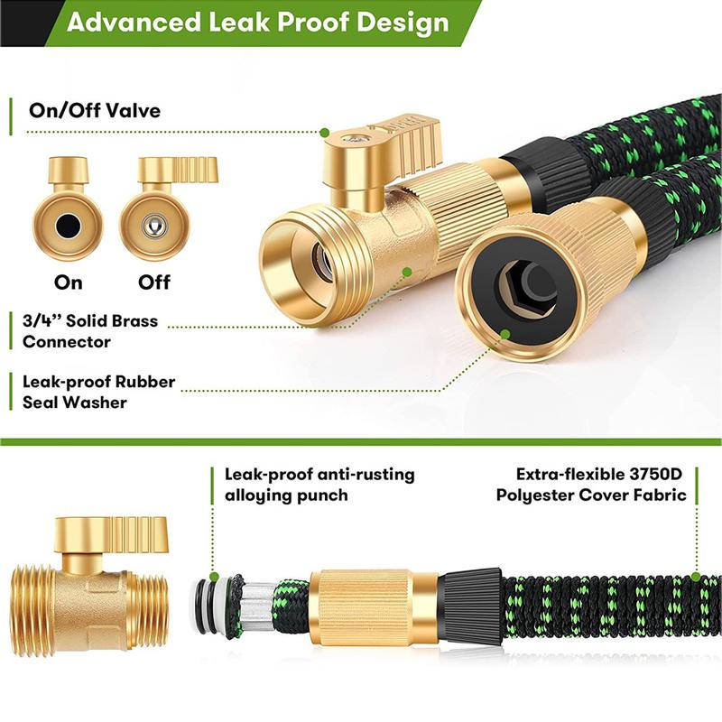 25/50/75/100ft Expandable Garden Hose Kit,Expendable Hose with Spray Nozzles, 3/4 Solid Brass Connectors, Retractable Latex Core - Lightweight Expanding Hose