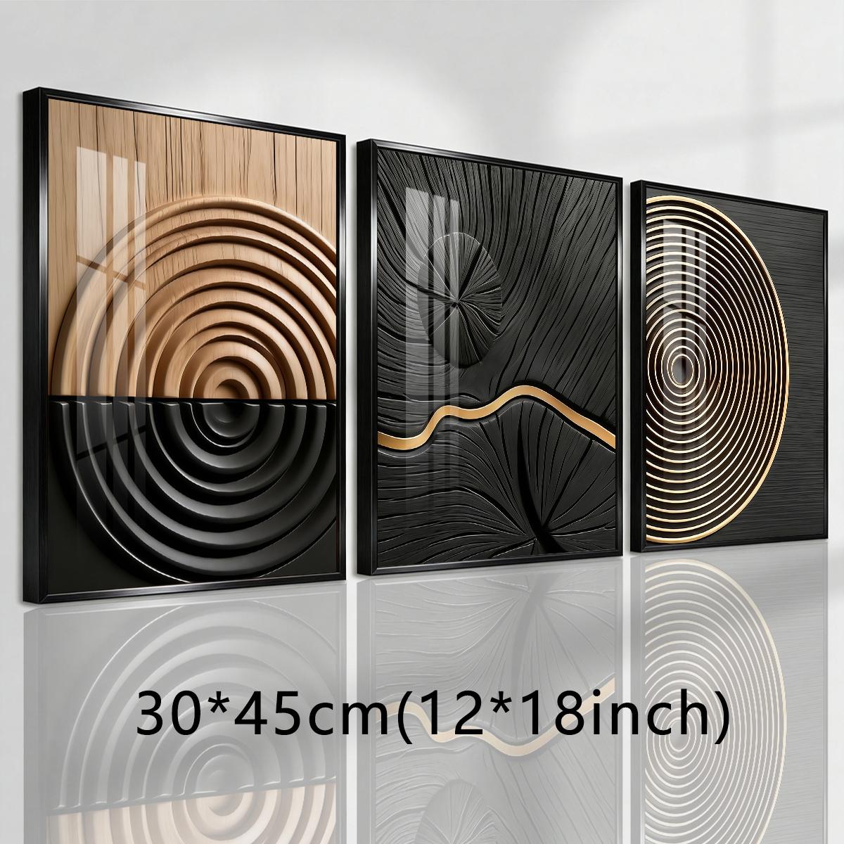 3 Counts Aluminum Alloy Framed Painting, Abstract Geometric Lines And Circles Art, Home Decoration For Living Room, Bedroom, Office, Restaurant, Hallway Wall Decor, Odorless Print Artwork, Luxury Perfect Gift For Friends And Family