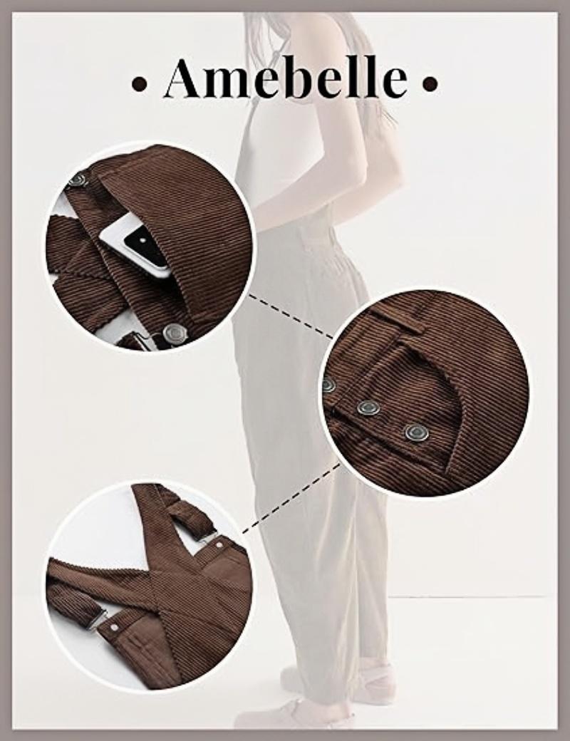 Adjustable Romper Jumpsuit with Pockets Women's Corduroy Overall Barrel Wide-Leg Bib Pants Fall/Winter Casual Cotton Minimalist Everyday Fit Soft Style Basic Brown Womenswear Fitted Sleeveless Strap Strappy