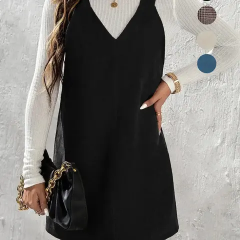 Women's Solid Color Corduroy Fabric Soft Breathable Fitted Vest Dress without Sweater, Aesthetic Basic Plain Casual Sleeveless Straps Short Dress for Daily Wear, Ladies Clothes Womenswear for All Seasons