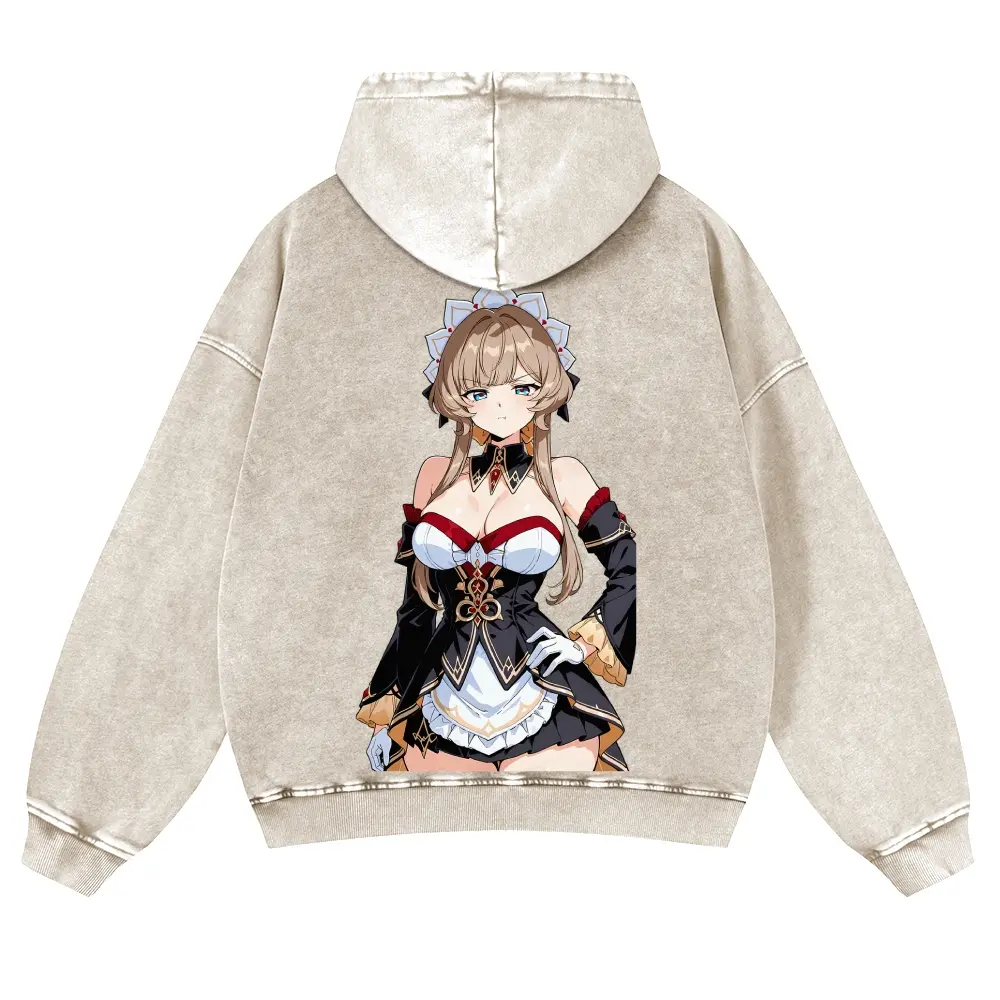Unisex Lady Sandrone, the Marionette, one of the Fatui Harbingers Graphic Washed hoodie Personalized Pattern Y2k Clothing Round Neck Washed hoodie,Women's Clothing 100% Cotton, Menswear, Top, Vintage Style,Summer Casual Oversized