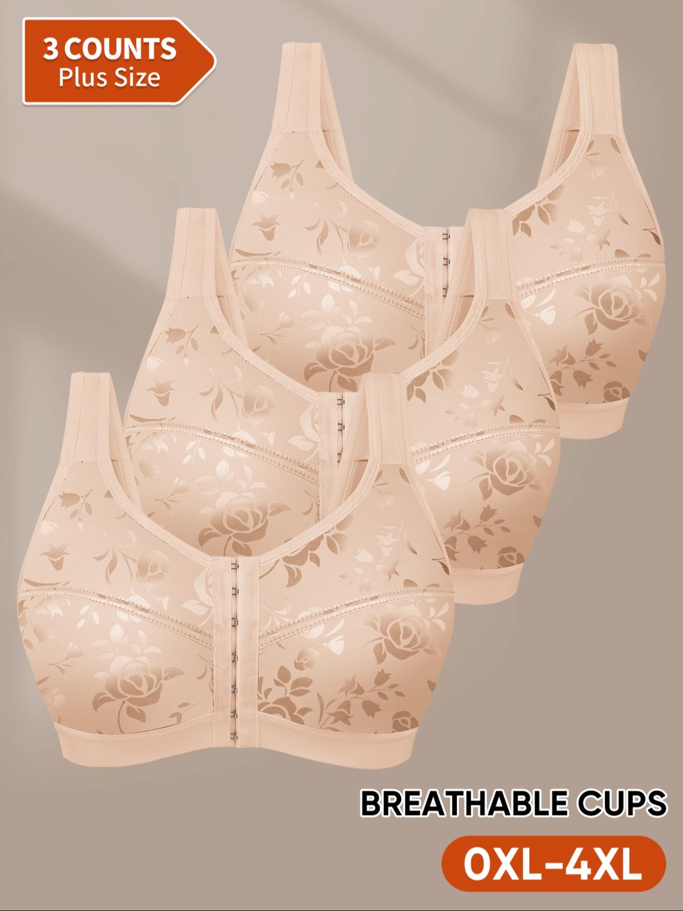 Women's Full Coverage Unlined Wireless Bra Set, Large Size Soft Breathable Underwear, Casual Plain Design, All Seasons Comfort