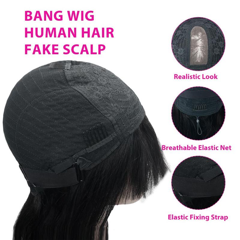 [New Upgrade With Drawstring] CheetahBeauty Glueless Wigs Straight 2×4 Lace Closure Wig Human Hair with Bangs Upgraded Drawstring Loose Body 180% Density Brazilian Virgin Human Hair for Women Natural Black