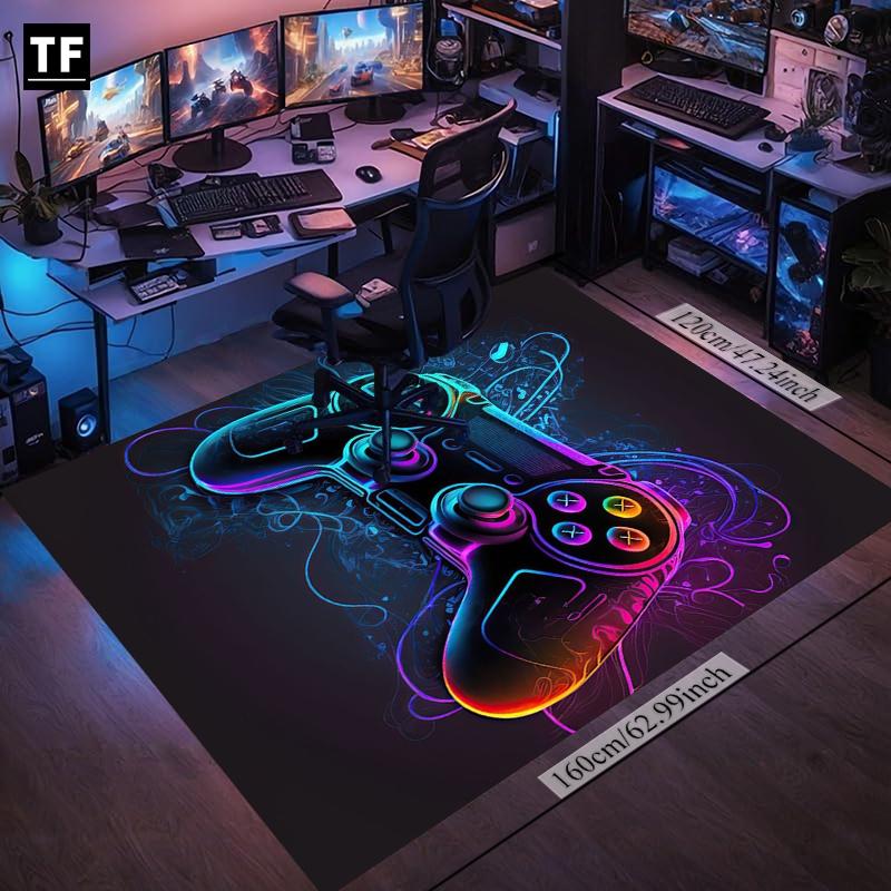 Neon Game Rectangular Carpet: HD Pattern, Double Lock Edge, Washable. Ideal for Bedroom, Living Room & Bathroom. Colorful Game Controller Design, Cartoon Print, Cyberpunk Style. 1pc for Gamers, Xmas Decor, Video Game Rug, Gaming Rugs