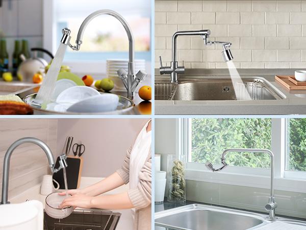 Hibbent 1440° Swivel Faucet Extender, Metal Rotatable Sink Faucet Aerator with Brass Extension, Dual Function 2 Modes Kitchen & Bathroom Sink Sprayer, Faucet Attachment for Gargle/Eye/Face Washing