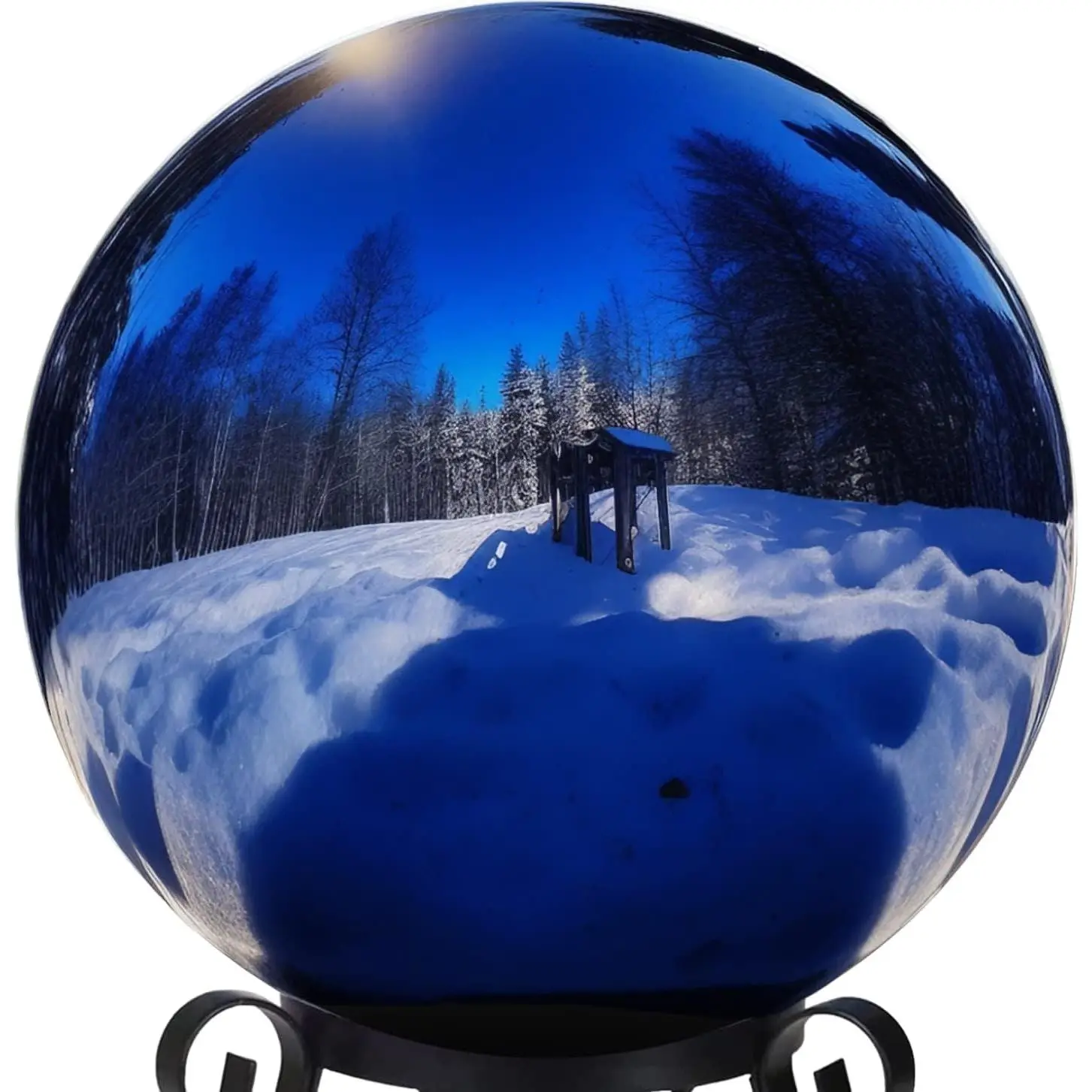 12 Inch Stainless Steel Gazing Globe, Hollow Ball Mirrored Surface Polished Shiny Sphere, Garden Stainless Steel Gazing Ball for Outdoor Lawn Pond Yard Ornament(Blue)
