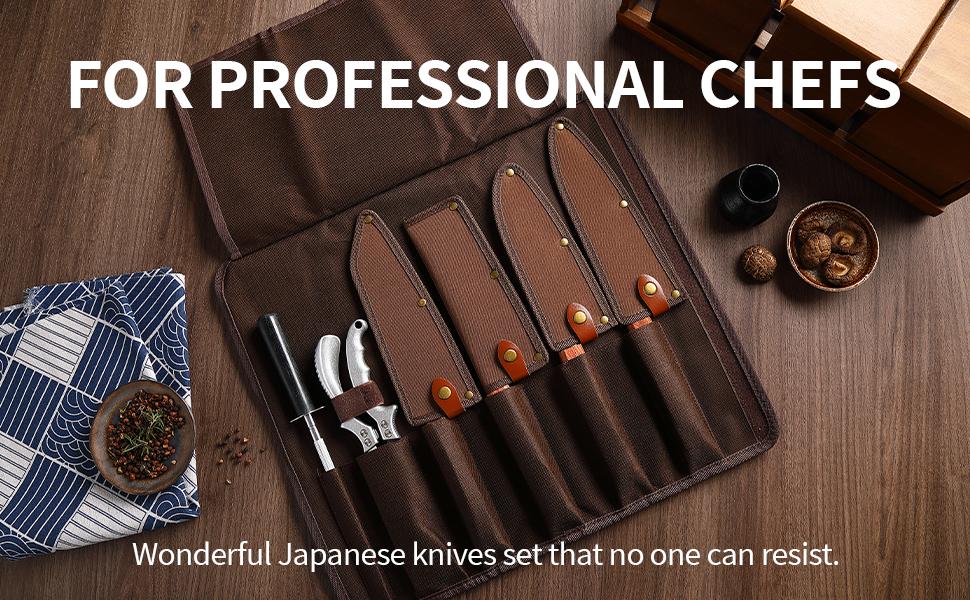 Xchief Pro Japan Knife Set, High Carbon Steel Japan Nakiri Santoku Knife Set, Hand Forged Meat Cleaver Butcher Knife with Accessories for Kitchen, Camping BBQ Knives Set with Bag