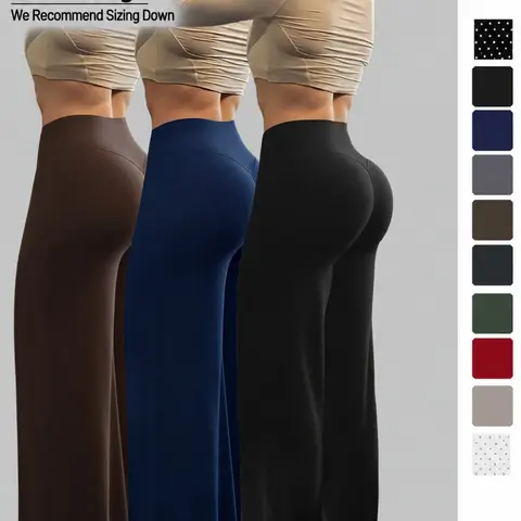 Women's High-Waist Wide-Leg Trousers, Fashion Polka Dot Design, Elastic Waist Yoga Pants, Casual Fitness Wear, All-Season Plain Design, Fashionable and Comfortable, Casual Comfy Trousers