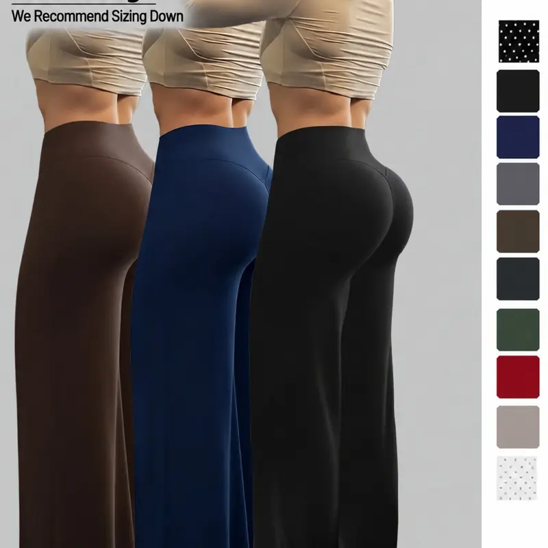 Women's High-Waist Wide-Leg Trousers, Fashion Polka Dot Design, Elastic Waist Yoga Pants, Casual Fitness Wear, All-Season Plain Design, Fashionable and Comfortable, Casual Comfy Trousers