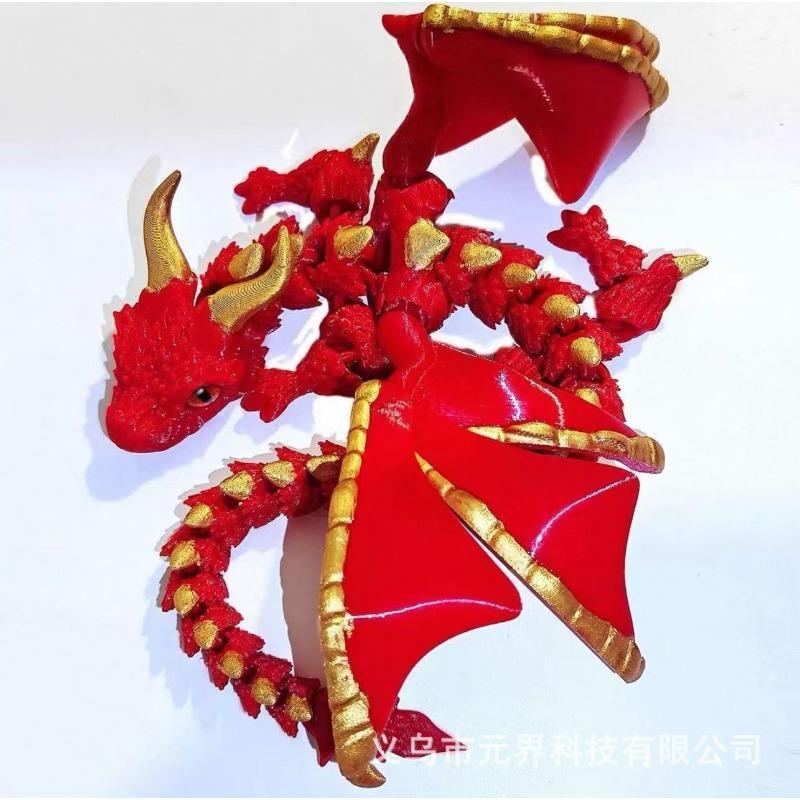 3D Printed Double-Horned Winged Dragon Figurine, Flexible Fully Articulated Multi-Joint Movable Model with Iridescent Gradient Finish, Room Decor, Household Items Decor, Sports & Outdoor Protective Gear Styling Accessory
